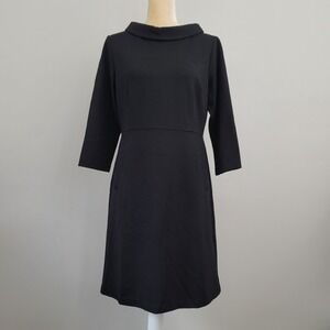 TALBOTS Size 10P Black 3/4 Sleeve 'Audrey Refined Ponte Knit A-Line Dress' NWT